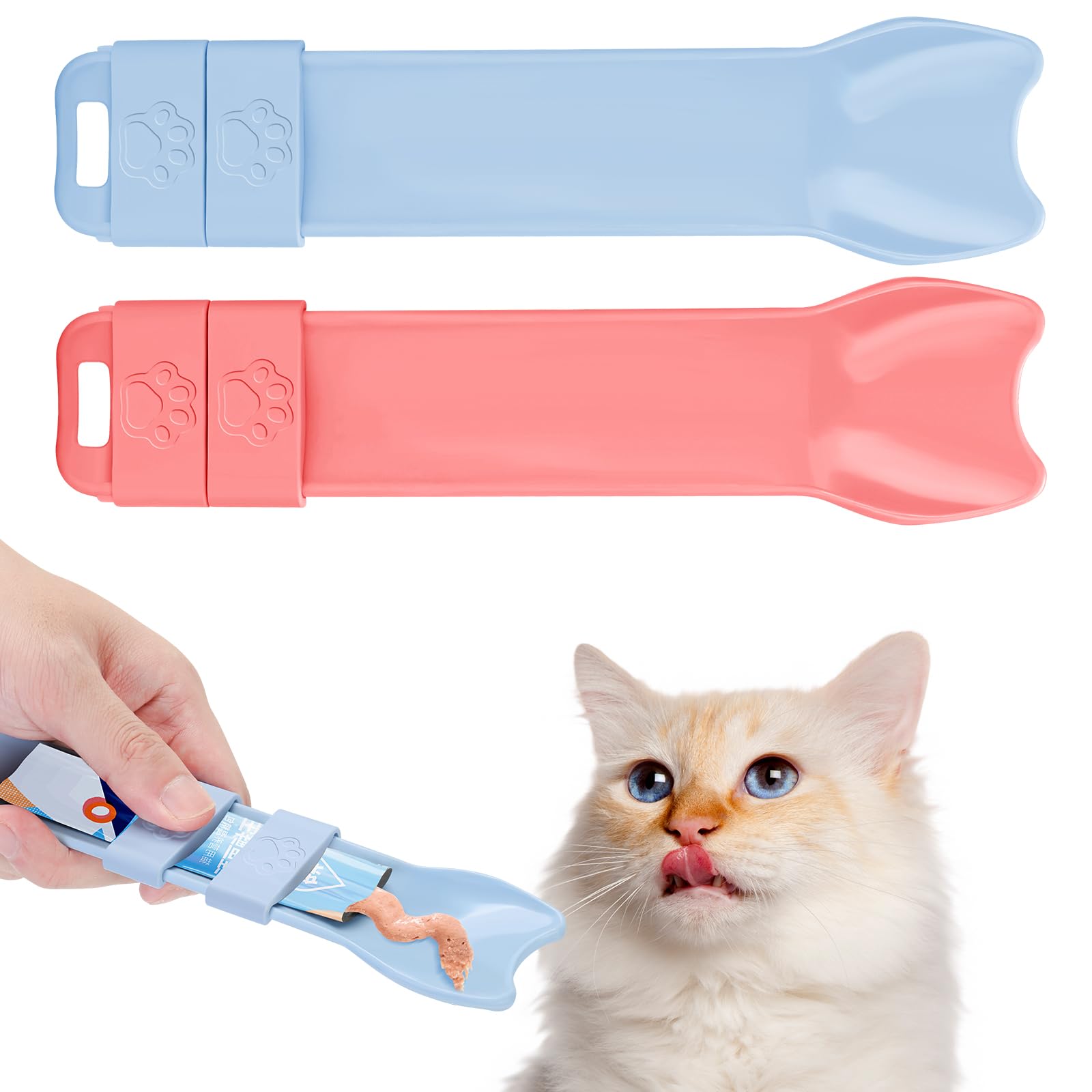 Yummy Sam 2pcs Cat Strip Feeders Kitten Strip Squeeze Spoon for Wet Food and Liquid Snack Cat Lickable Puree Treat Food Dispenser Pet Food Mixing Spoon Feeding Scoop for Puppies Small Pets